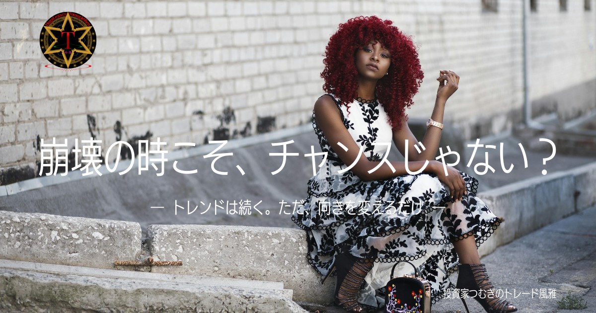 押し安値・戻り高値が崩れる局面でトレンド転換と新たなチャンスを示すチャートイメージ―by投資家つむぎのトレード風雅